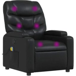 vidaxl Sillón de masaje reclinable cuero sintético negro