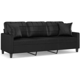vidaxl Sofá de 3 plazas con cojines cuero sintético negro 180 cm