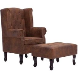 vidaxl Sillón Chesterfield y reposapiés cuero ante artificial marrón