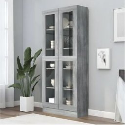 Clicnbuy Vitrina de madera contrachapada gris sonoma 82,5x30,5x185,5 cm