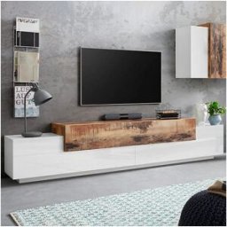 Web furniture Mueble de TV diseño 240 cm 4 compartimentos 3 puertas blanco y madera Corona Low Maple
