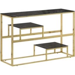 vidaxl Mesa consola acero inoxidable dorado y vidrio templado