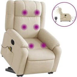 vidaxl Sillón de masaje eléctrico reclinable elevable tela crema