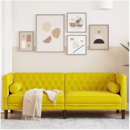 Clicnbuy Sofá Chesterfield 3 plazas con cojines terciopelo amarillo