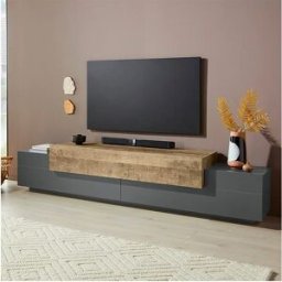 Web furniture Mueble TV diseño moderno 240cm gris y madera Corona Low Hound