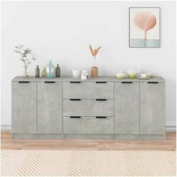 Clicnbuy Aparador de 3 piezas madera contrachapada gris hormigón