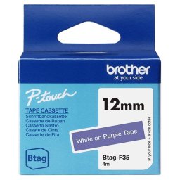 Cinta para impresoras de etiquetas Brother BTAG-F35 12 mm x 4 m Blanco sobre morado