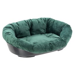 Cesta Ferplast Siesta Deluxe negra con funda Sofá aterciopelada verde - Set Talla 8: cesta + funda + patas