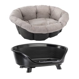 Set de cesta Ferplast Siesta Deluxe con funda Sofá Tweed beige - Set talla 4: cesta + funda + patas