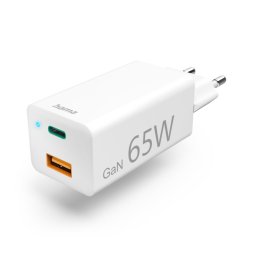 Hama GSM Cargador Mini 220V 65W USB-A+USB-C 2 Puertos QC+PD+GaN Blanco