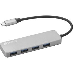 Hub Sandberg 4 puertos USB 3.0 5 Gbps USB-C a USB-A Plata Aluminio
