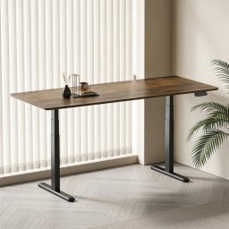 Kimex Escritorio Motorizado Sentado De Pie, 180 X 75 Cm, Tablero Marrón Rústico/base Negra