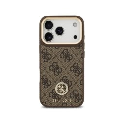 Guess Funda Para Iphone 17 Pro – Carcasa De Polipiel Marrón Con Logo 4g De Strass Y Magsafe, Diseño Elegante Y Ajuste Preciso