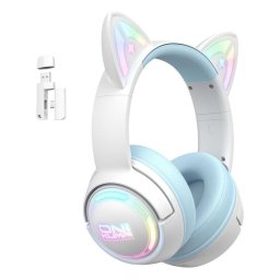 Auriculares ONIKUMA GT838 inalámbricos Bluetooth gaming con micrófono y RGB, blanco y azul