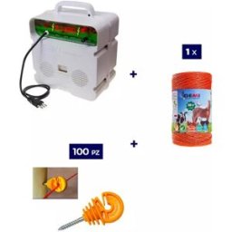 Gemi Elettronica Pastor eléctrico kit completo para ganado con energizador de 220 v y 500 m de cable eléctrico de 4 mm². gemi