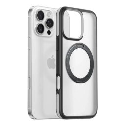 Funda para móvil Torras Ostand R Fusion Cover rígida gris transparente con soporte para iPhone 16 Pro Max