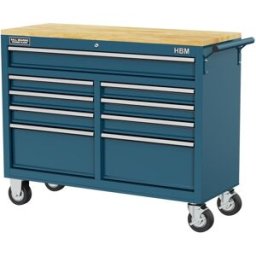 HBM Carro de herramientas móvil, banco de trabajo con encimera de madera 117 cm, azul