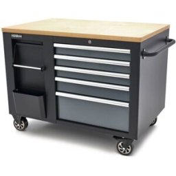 Carro de herramientas móvil HBM, banco de trabajo de 114 cm con tablero de trabajo de madera, negro/gris