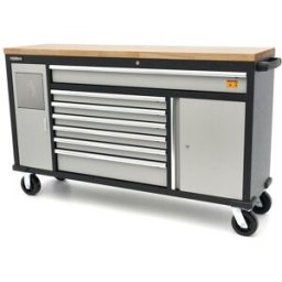 HBM 168 cm. Carro de herramientas móvil profesional, banco de trabajo con encimera de madera maciza