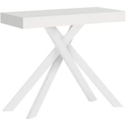 Ityhome Consola extensible 90x40/300 cm Krack fresno blanco patas blancas
