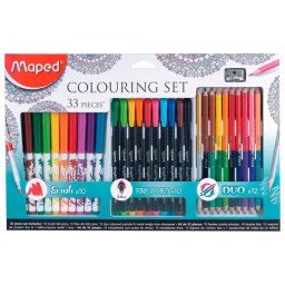Set de dibujo maped mandalas 33 piezas punta pincel colores surtidos