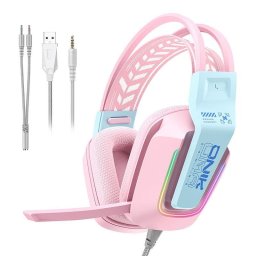 Auriculares ONIKUMA X13 con cable USB y jack 3.5mm para gaming, micrófono y RGB, rosa