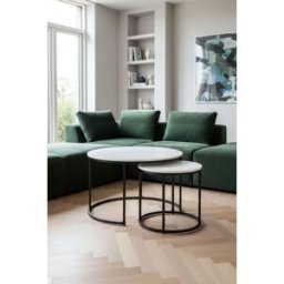 RegalosMiguel Set 2 Mesas Centro Renty Negras 80 - 48 cm - Mármol