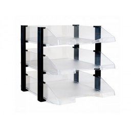 Bandeja sobremesa archivo 2000 plastico transparente con elevadores negro conjunto de 3 bandejas 28x285x350 mm