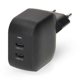 Cargador de pared Nedis WGCHA35WBK GaN 35 W USB-C doble negro compacto