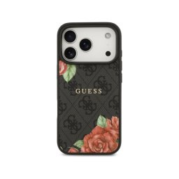 Guess Funda Para Iphone 17 Pro – Carcasa Con Magsafe Estampado 4g Flores Negro, Diseño Elegante Y Ajuste Preciso