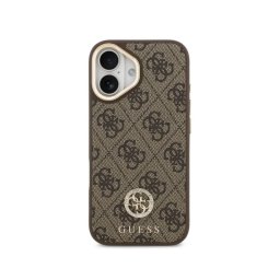 Guess Funda Para Iphone 16 – Carcasa Con Magsafe Marrón Con Logo 4g De Strass Y Correa Ancha, Diseño Elegante Y Ajuste Preciso