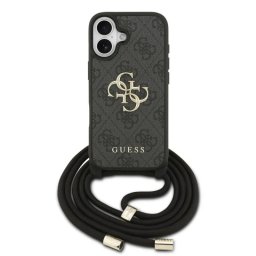 Guess Funda Para Iphone 17 – Carcasa De Pu Negra Con Logo 4g Y Correa Con Cordón, Diseño Práctico Y Ajuste Preciso