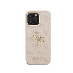 Guess Funda Para Iphone 16 Pro Max – Carcasa De Polipiel Rosa Con Logo Clásico Dorado, Diseño Elegante Y Ajuste Preciso
