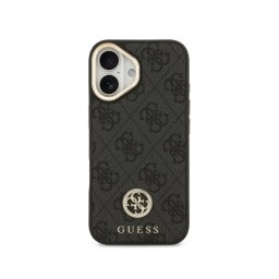 Guess Funda Para Iphone 16 – Carcasa Con Magsafe Negra Con Logo 4g De Strass Y Correa Ancha, Diseño Elegante Y Ajuste Preciso