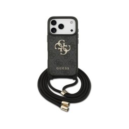 Guess Funda Para Iphone 17 Pro – Carcasa De Pu Negra Con Logo 4g Y Correa Con Cordón, Diseño Práctico Y Ajuste Preciso