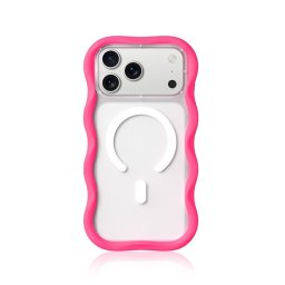 Youngkit Funda Para Iphone 17 Pro – Carcasa Magnética Dynamic Ii Transparente Rosa Hot Pink Wavy Silicone, Diseño Moderno Y Ajuste Preciso