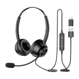 Auriculares New Bee H368 con cable USB-A y micrófono flexible para oficina y teletrabajo negros