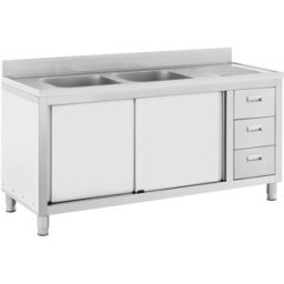 Fregadero de acero inoxidable - 2 cubas - Royal Catering - Acero inoxidable - 160 x 60 cm 10012137