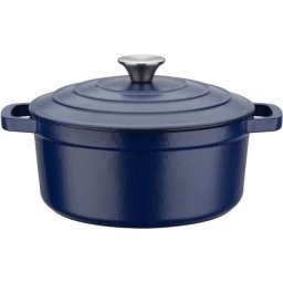 Gsw Blue Magic Cazo De Hierro Fundido Esmaltado 20 Cm, 2,2 L, Exterior Azul E Interior Blanco, Apto Inducción Y Horno Hasta 240 °c, Tapa Con Realce