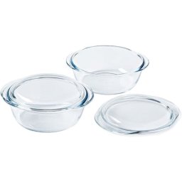 Set De 2 Cocottes Redondas Pyrex De Vidrio Borosilicato, 2,3 L Cada Una, Transparentes. Resistencia A Choque Térmico Hasta 240 °c, -40 °c A +350 °c, Aptas Para Horno, Microondas Y Lavavajillas
