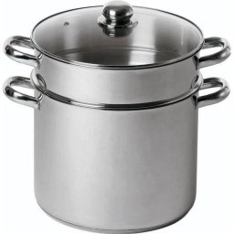 Baumalu Cuscússér Inoxidable 26 Cm, 11 L, Base Triple Inox/alu/inox Para Inducción, Cesto Para Semolá 10 Cm, Tapa De Vidrio Con Orificio Vapor