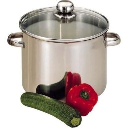 Baumalu Traiteur Olla Alta De Acero Inoxidable 28 Cm Con Tapa De Cristal, 13,5 L, Base Triple Para Inducción, Acabado Pulido Espejo