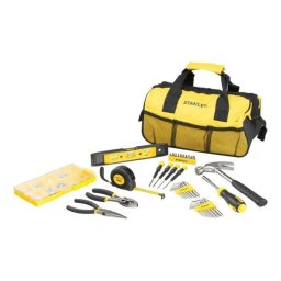 Stanley Stmt0-74101 Kit De Herramientas Metálicas 38 Piezas Con Bolsa Blanda: Cinta Métrica 3 M, Martillo 369 G, Alicates, Destornilladores Y 11 Bits, Nivel De Torpedo, 16 Llaves Hex