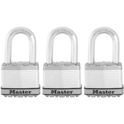 Pack De 3 Candados Master Lock De Acero Laminado 48 Mm Con Protección Anticorrosión, Grillete De Aleación De Boro 7 Mm Y Doble Bola; Cilindro De 4 Pines Con Capuchón Protector