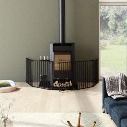 Barrera De Seguridad Plegable Nordlinger Pro De 6 Paneles Para Chimenea O Estufa, 360 Cm, Negra Mate, Con Puerta Integrada, Para Niños Y Mascotas