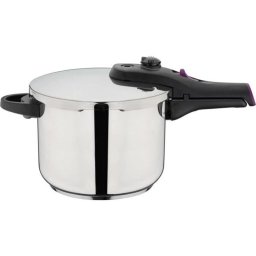 Olla A Presión Gsw Rapid 6 L, 22 Cm, Acero Inoxidable 18/10, Compatible Con Inducción, Base Thermoboden, Cierre Clipso, Incluye Cesta Vapor Y Soporte