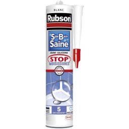 Rubson Silicona Sanitaria Antimoho Blanca 280 Ml, Cartucho Elástico Con Triple Acción Antifúngica Para Sellado Flexible De Juntas En Baño
