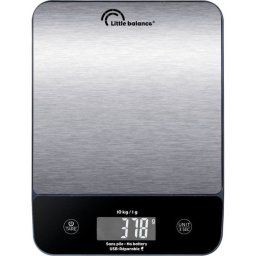 Little Balance Happy Genius Inox Balanza De Cocina Digital Recargable Usb-c 10 Kg, Precisión 1 G, Plataforma De Acero Inoxidable Y Pantalla Retroiluminada