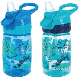 Nuby Incredible Gulp – Pack De 2 Biberones/cantimploras De Aprendizaje 360 Ml Con Pico Blando De Silicona, Sistema Anti-fugas Y Asa, Diseño Dinosaurios Azules, Apto Lavavajillas, Sin Bpa