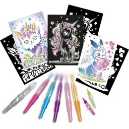 Lansay Blopens X-tra Glitter Creatures Set De Arte Con 6 Blopens Y Pochores Reutilizables (unicornio, Dragón Y Más)